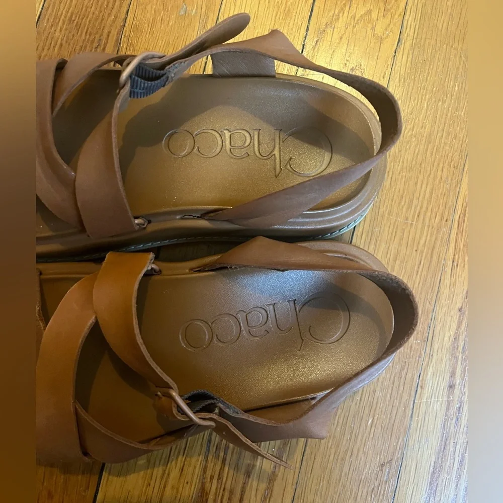 Chaco Tan Leather Strappy Platform Sandals - Picture 6 of 7